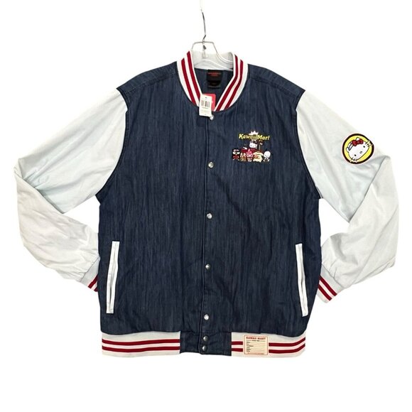 Sanrio Hello Kitty Kawaii Mart Denim Varsity Jacket Size XL BoxLunch Exclusive - Picture 1 of 8